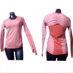 Lucy Pink Drawstring Long Sleeve Compression Top Size Small Vented Back Shirt